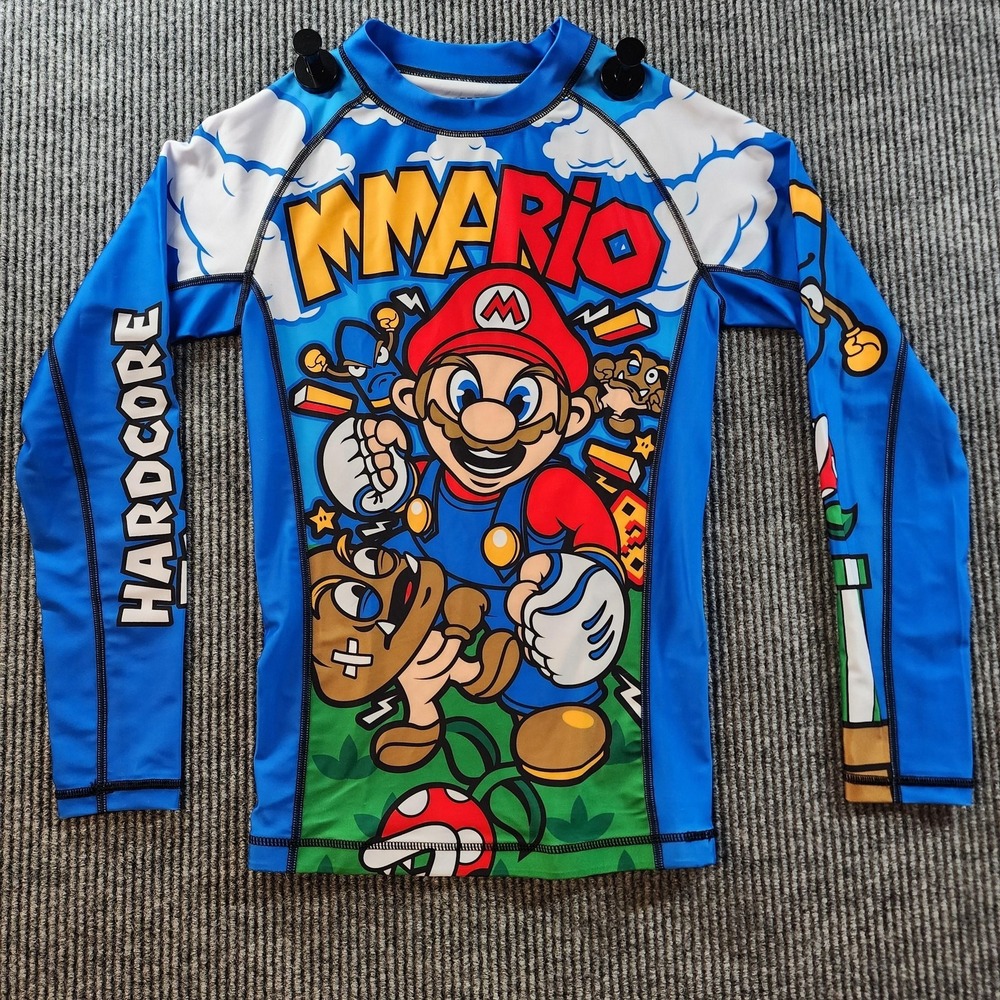 Hardcore Training Mario Compression Rash Guard Shirt Youth Medium Long Sleeve